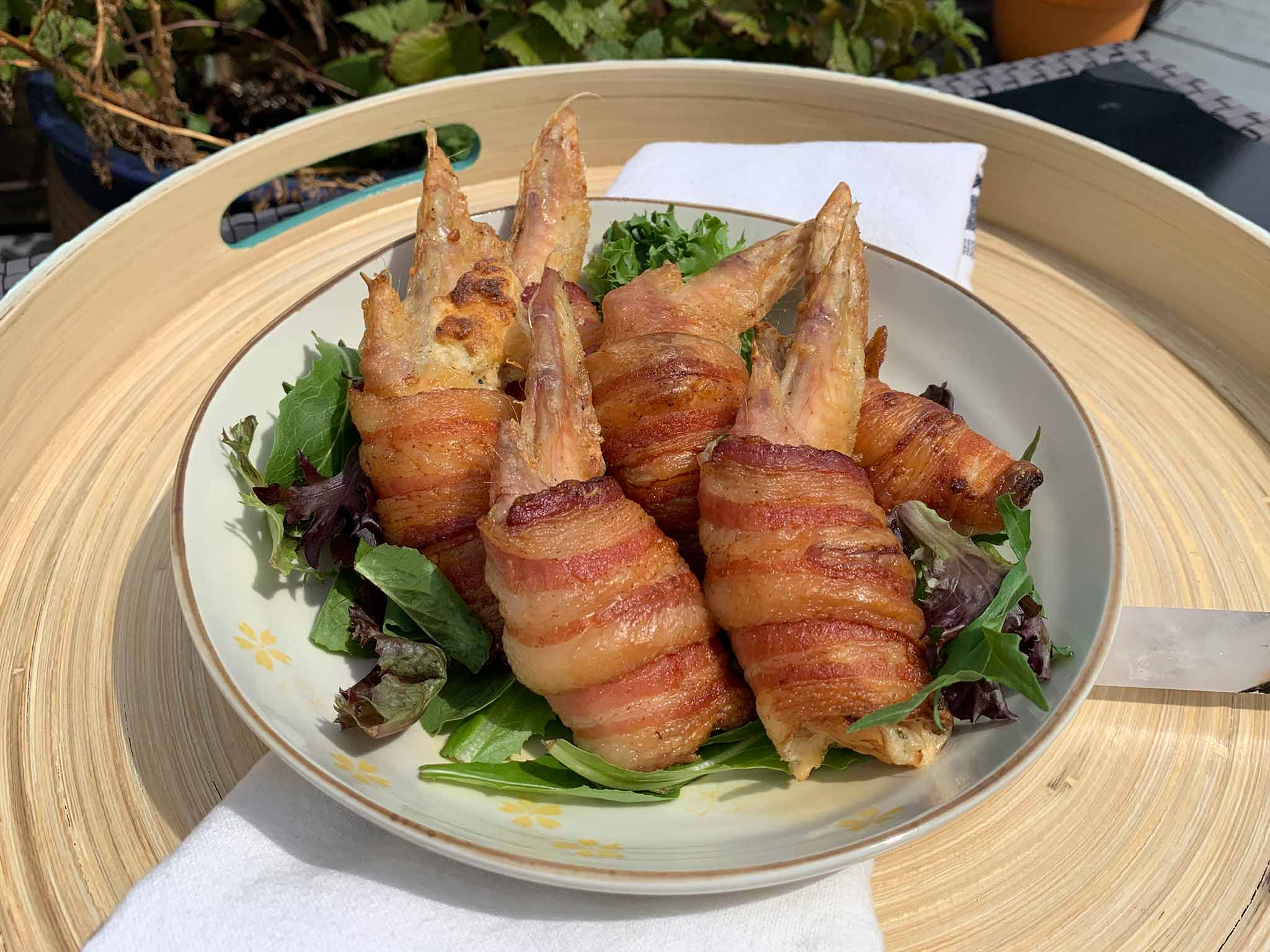 Crab & Cheese Stuffed Chicken Wings wrapped in Bacon