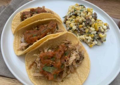 Tuna & Potato Street Tacos with Anchovy Roasted Salsa and Mexican Street Corn