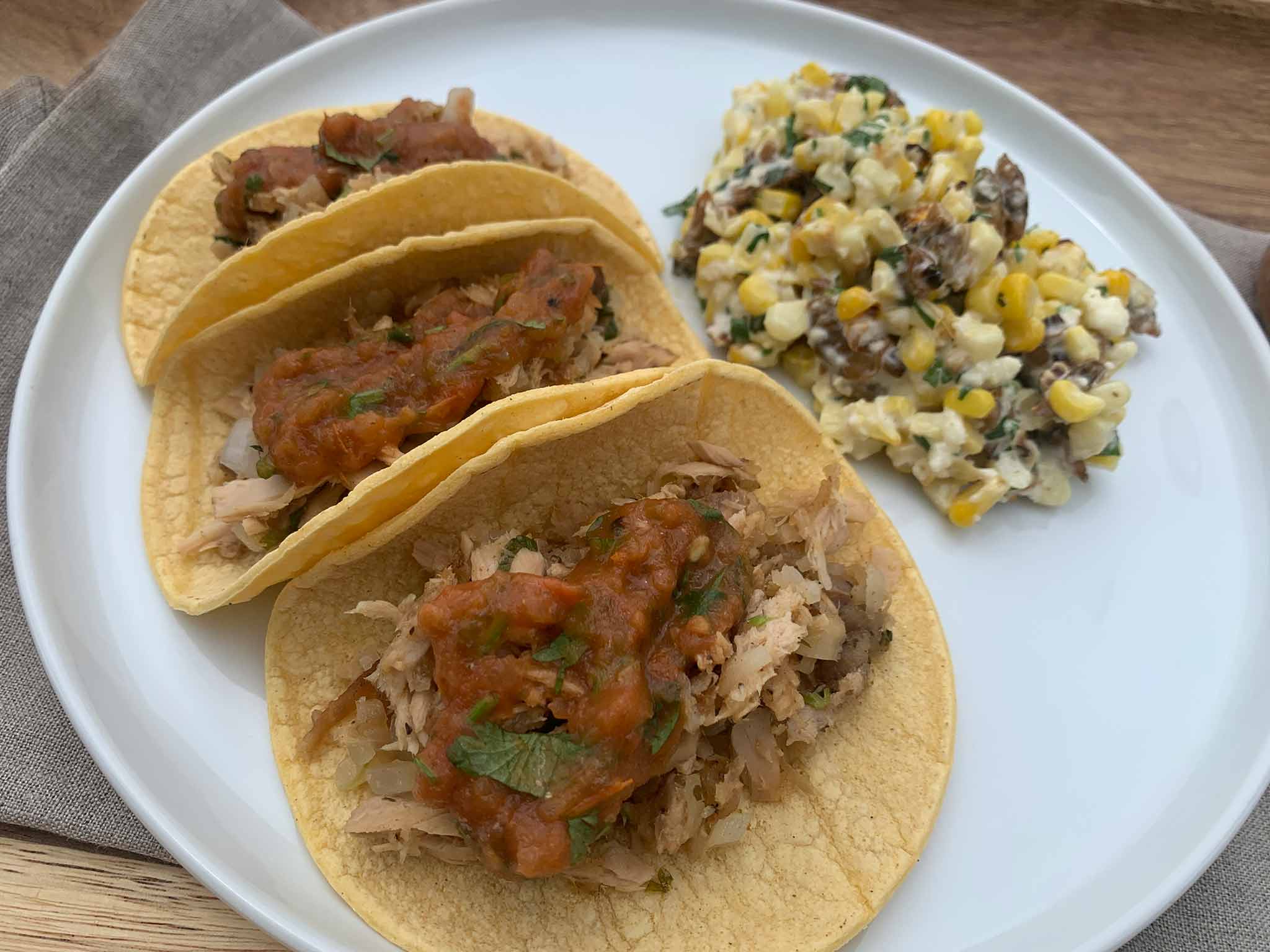 Tuna & Potato Street Tacos with Anchovy Roasted Salsa and Mexican Street Corn