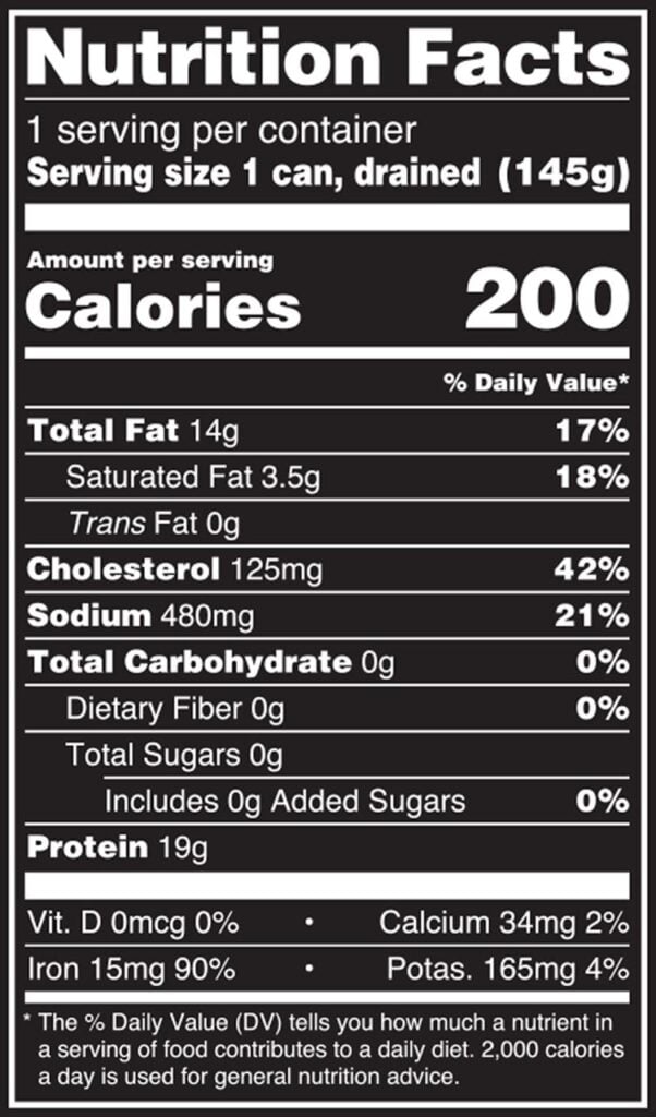 Crown Prince Natural Whole Oysters in Water - Nutrition Facts